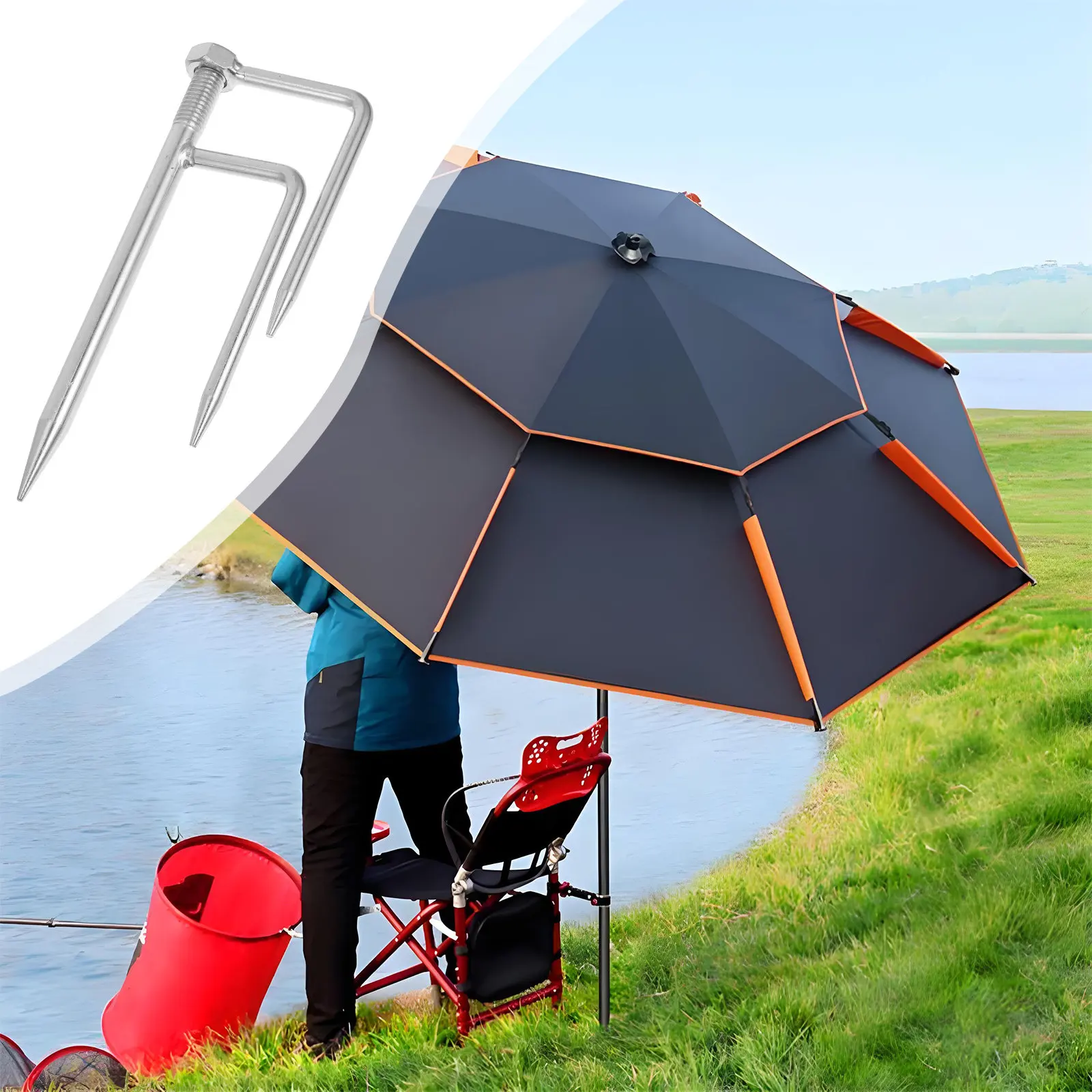 Beach Umbrella Anchor Three-Pronged Sand Spike for Fishing Camping Patio Lawn Outdoor Use Sturdy Compact Removable Ground Stake