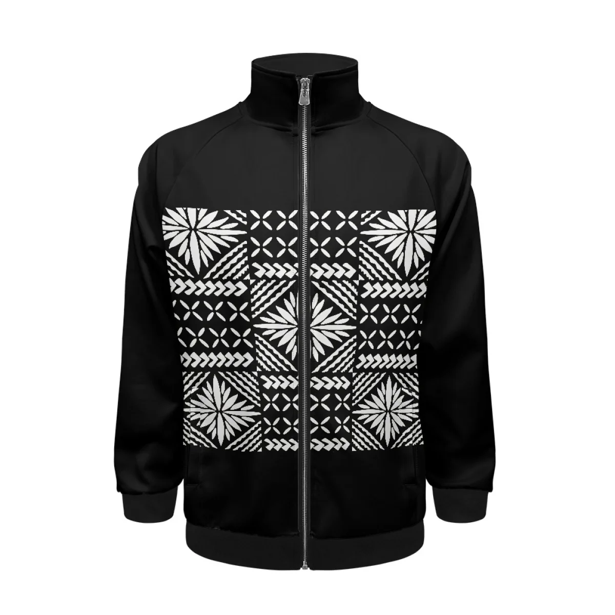 Hoodie Mens Streetwear Zip up Jacket Outer Custom Polynesian Tribal Tattoo Black Print Casual Funnel Neck Open Zip Sweatshirt