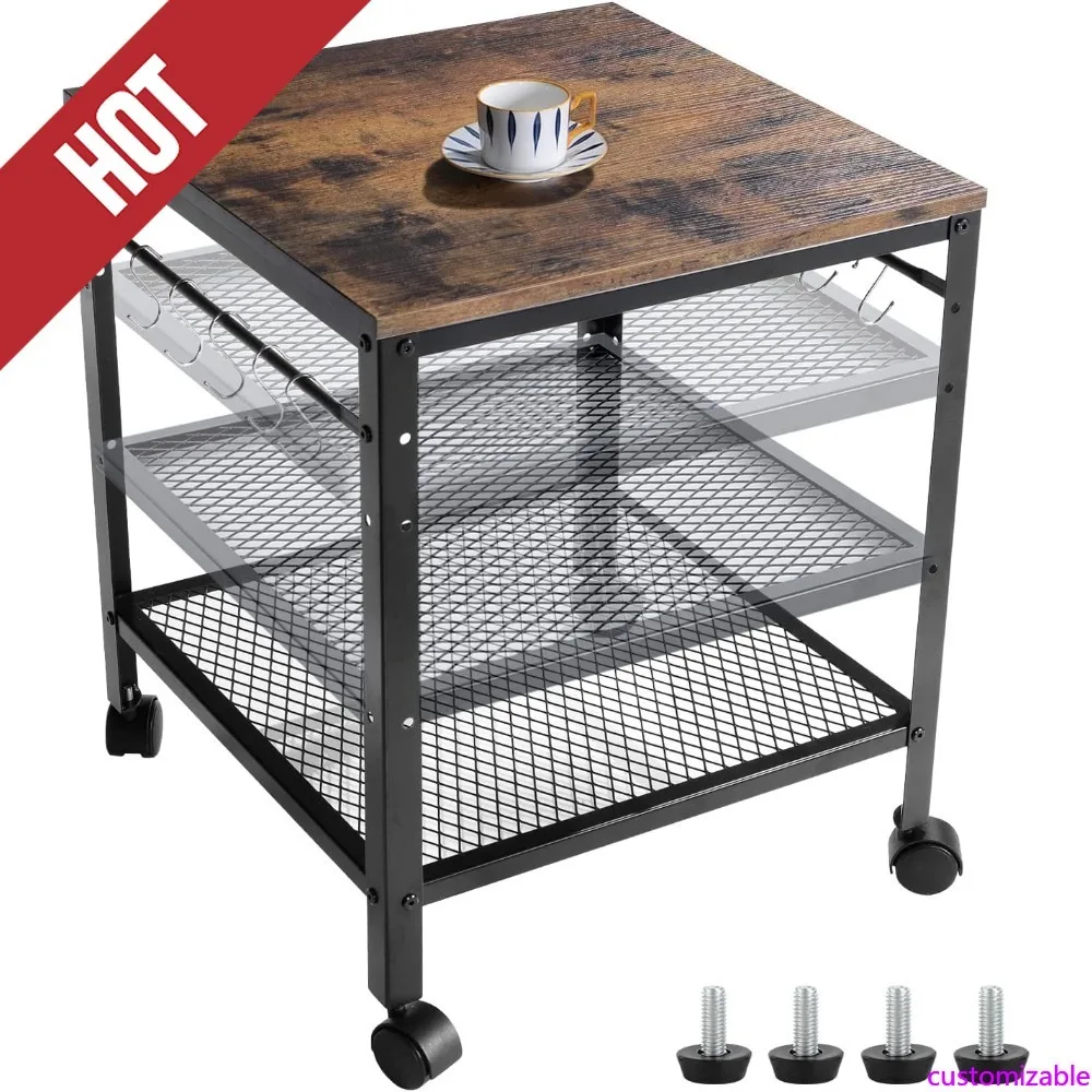 Mesa final rústica personalizável, mesa lateral de 2 camadas com prateleira de altura ajustável, 19,7" X 19,7" X 24", capacidade de peso de 143 lb, Grea