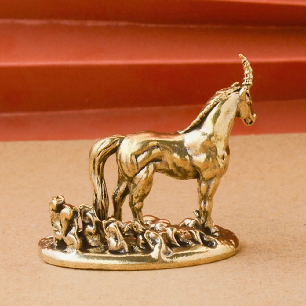 

Mini Brass Unicorn Statue Vintage Desktop Decor Charming Animal Ornament Luxury Gift Vintage Solid Brass Unicorn Figurine