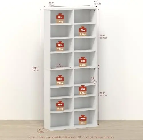 Toki 16-Shelf DVD Storage Tower, Adjustable Movie Shelf & CD Rack, Space Saving Media Storage Cabinet for Living Room