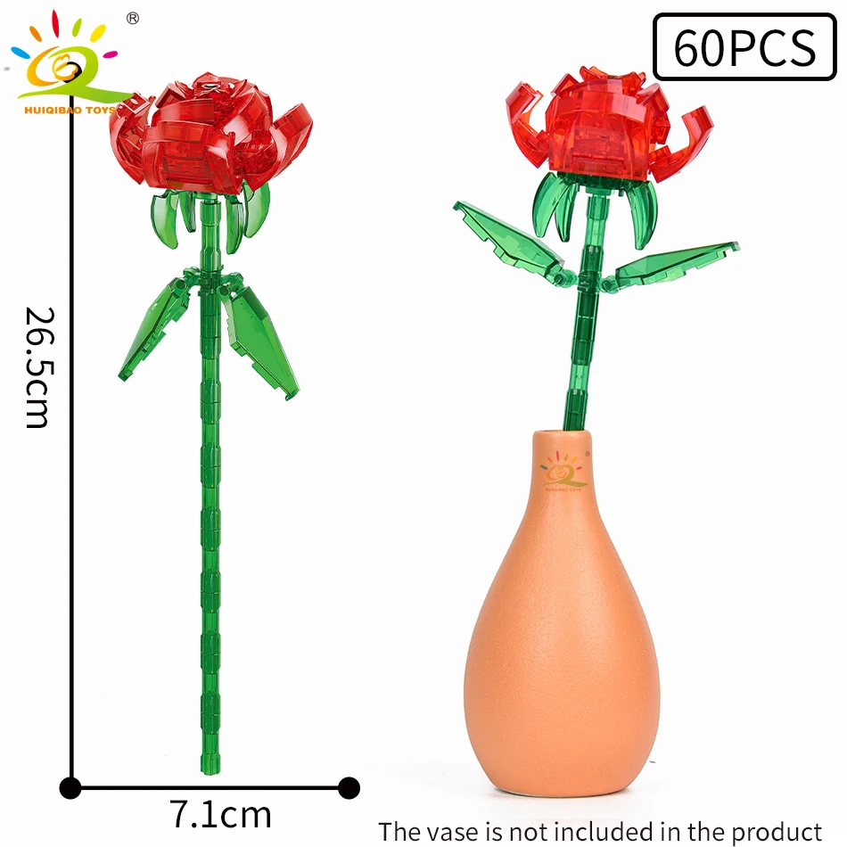 HUIQIBAO DIY 부케 빌딩 블록, 장미 해바라기 튤립 MOC 친구 꽃 벽돌 컬렉션, 어린이 성인 장식 장난감