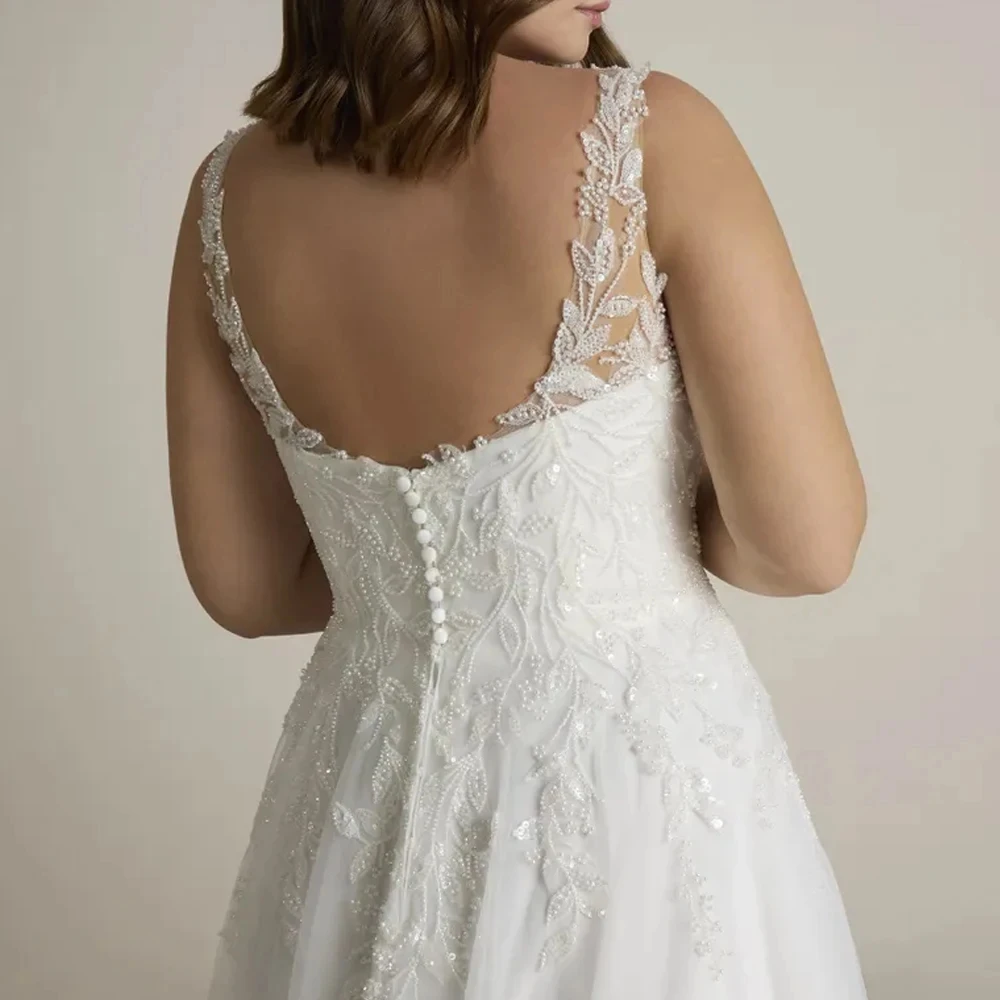 Suknie ślubne w kształcie litery A, boho, z dekoltem w serek, nowoczesne suknie dla panny młodej, zapinane na guziki z tyłu, eleganckie sukienki dla kobiet 2025, suknia ślubna, lato