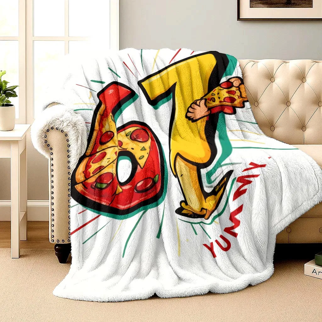 67 Pizza Digital Food Pattern Flannel printed blanket suitable for all seasons suitable for living room office sofa and travel