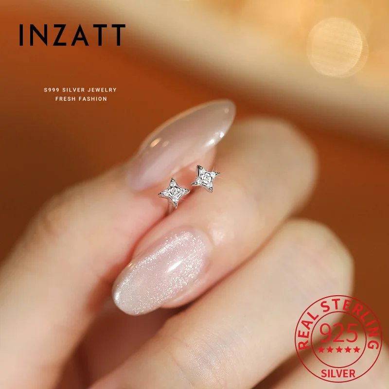 

INZATT Real 925 Sterling Silver Sparkling Zircon Star Mini Stud Earrings For Women Cute Fine Jewelry Exquisite Accessories