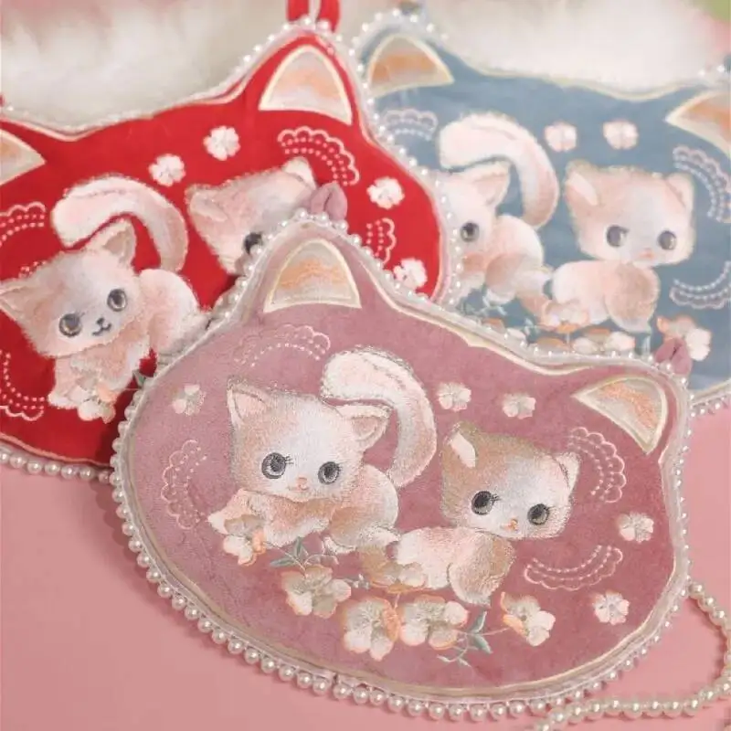 Sweet Lolita Style Cat Embroidery Messenger Bag Ancient Style Hanfu Bag Cosplay Princess Vintage Chinese Handbag Purse Wallet 6