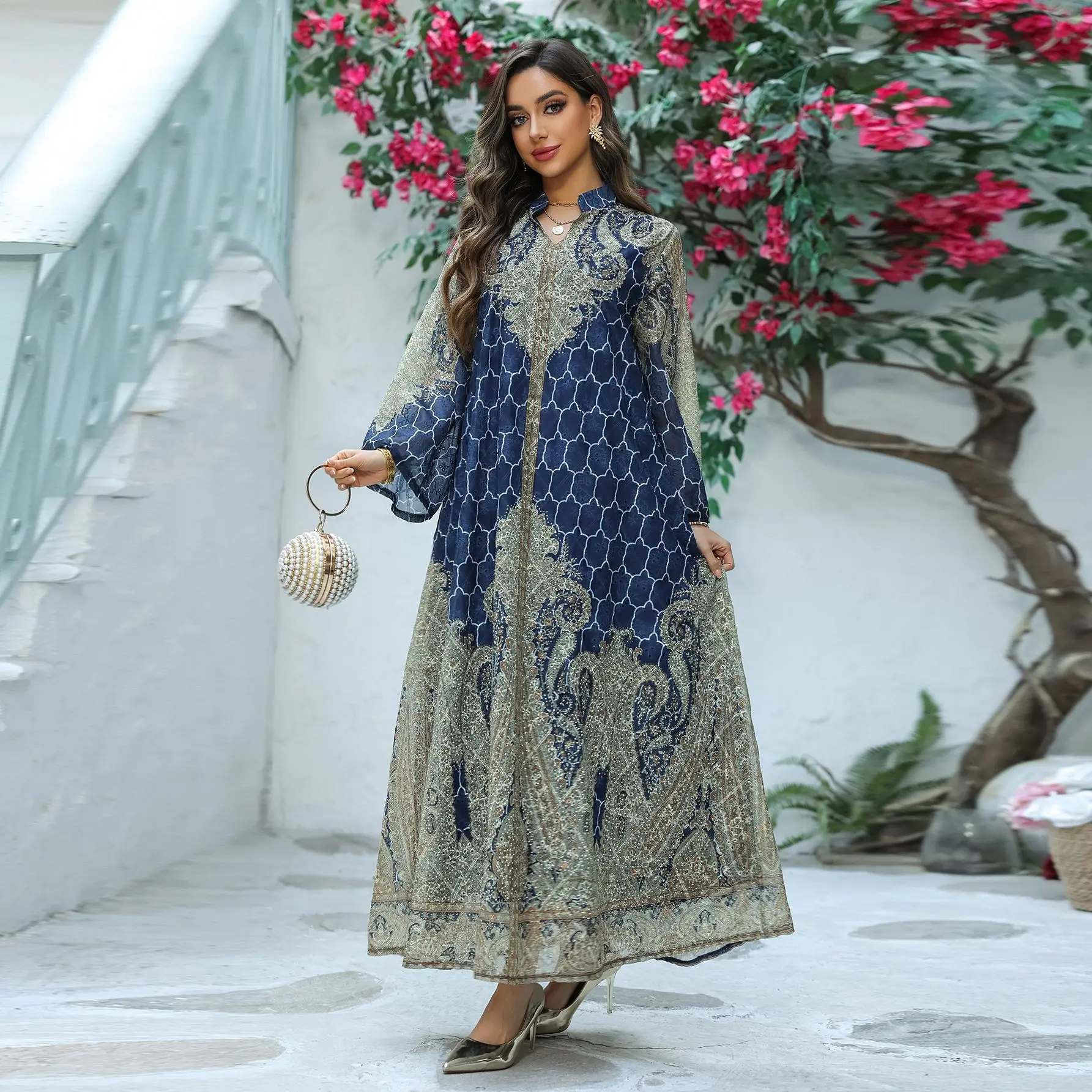 

Элегантная вышитая абайя с кристаллами, скромное мусульманское макси-платье, вечернее формальное длинное платье-абайя, расшитое стразами, с рукавами в стиле робы