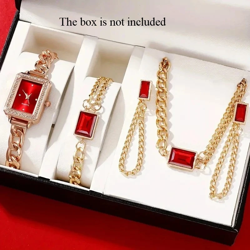 Women's watch fashion simple temperament square quartz watch + chain chain emerald necklace + earrings + braceletNo box