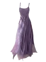 Slimming Effect Purple Mesh Ankle-Length Dress Women's plus Size Strapless Gown Korean Style High Waist A-Line Skirt - Image 5