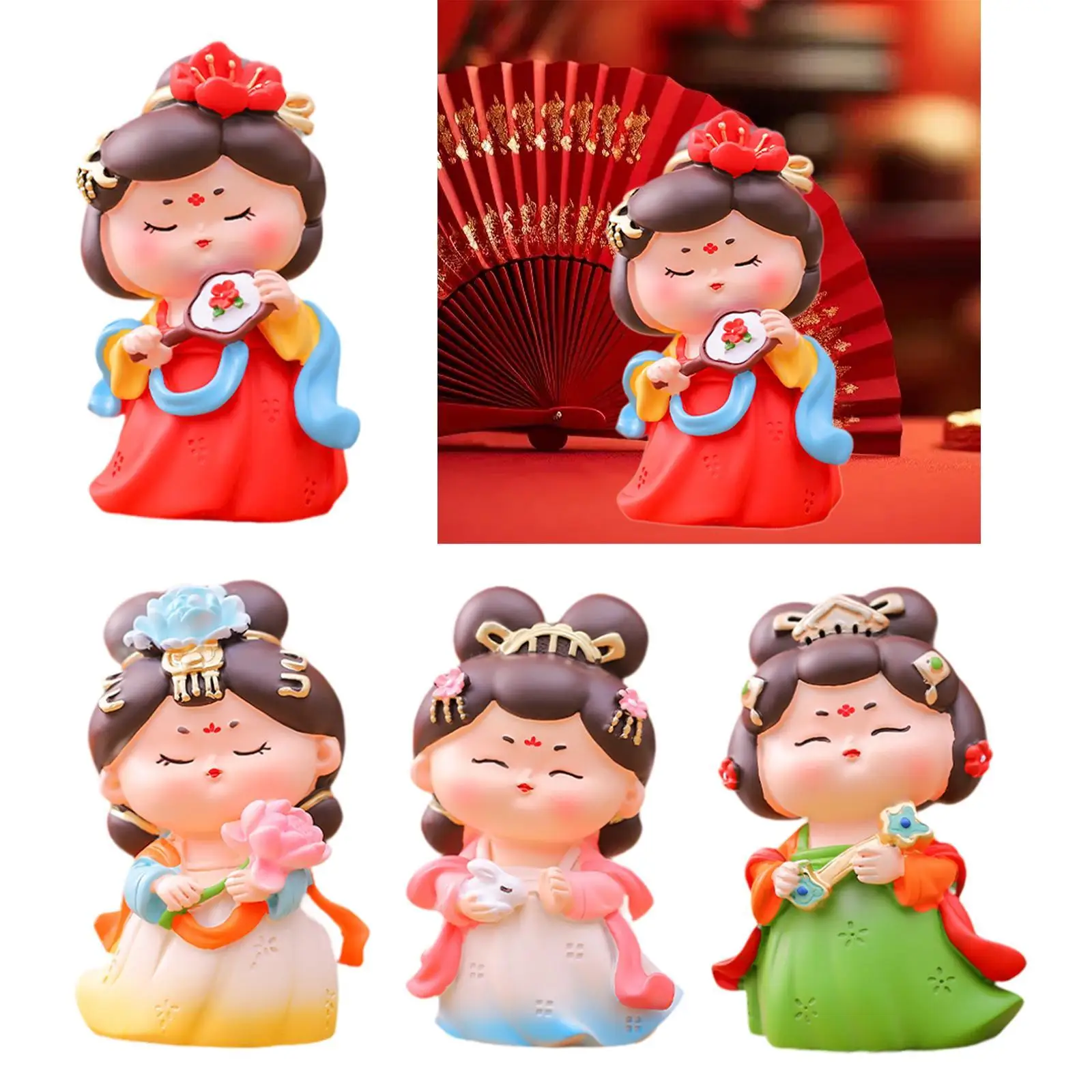 Cartoon Tang Dynasty Lady Statue Desktop Decoration Resin Sculpture for Office Desktop, Cabinets