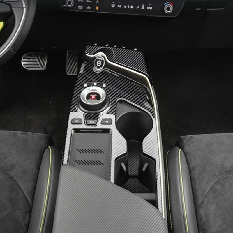 LHD/RHD For Kia EV6 2021-2026 ABS Carbon Fiber Center Console Gear Shift Panel Water Cup Holder Cover Trim Interior Accessories