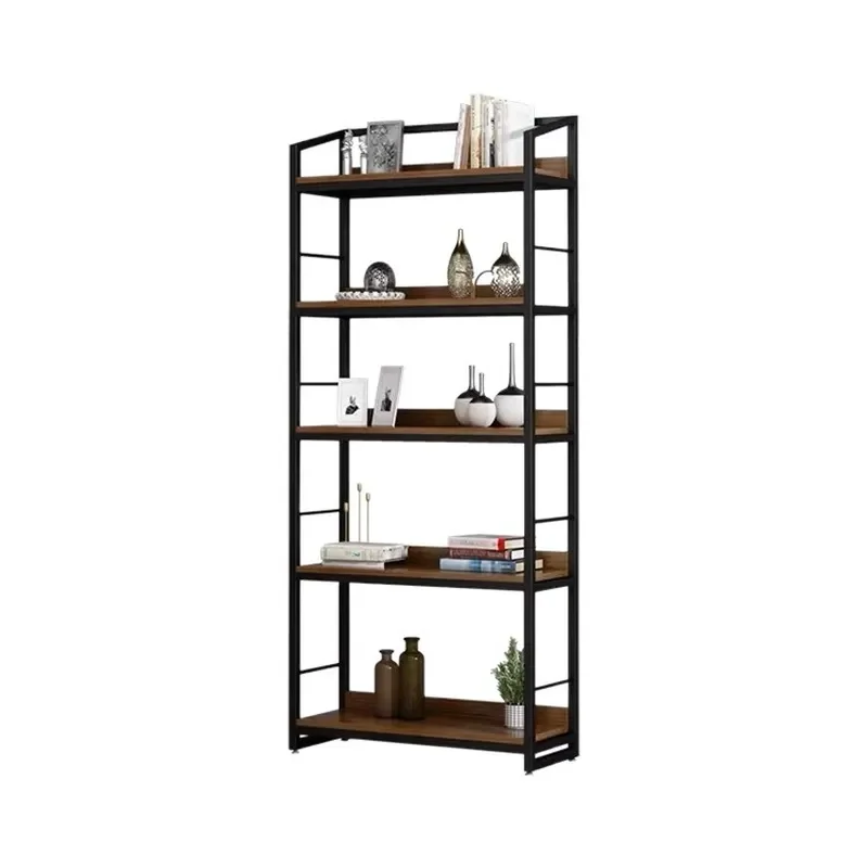 Nordic Pine Wood Bookshelf with Retro Wrought Iron Frame Industrial Style Floor Standing Storage Rack for Office Study Room