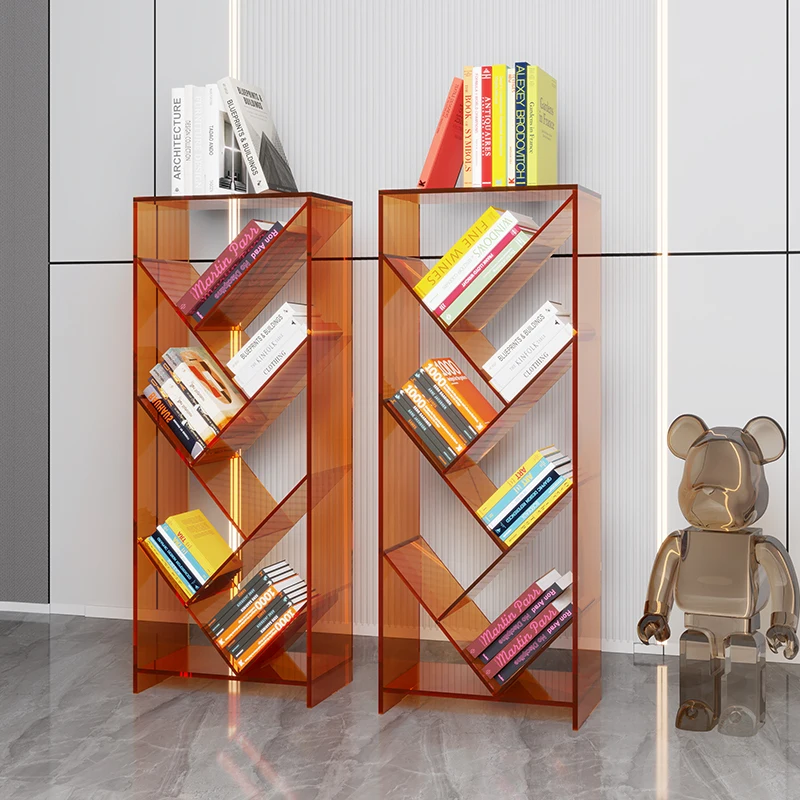 

Light luxury acrylic bookshelf Simple multi-layer floor-to-ceiling bookcase Living room display Wall storage Bedroom
