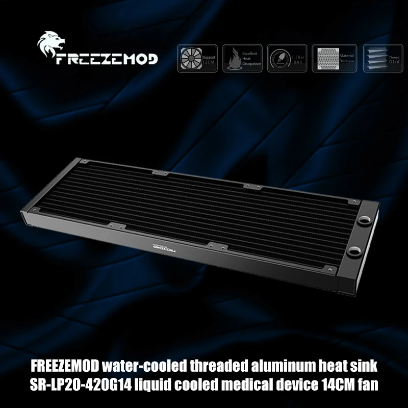 

FREEZEMOD Алюминий 420 Радиатор водяного охлаждения G1/4 дюйма, медицинское применение Водяное охлаждение Подходит 140 мм Вентилятор-кулер, SR-LP20-420G14