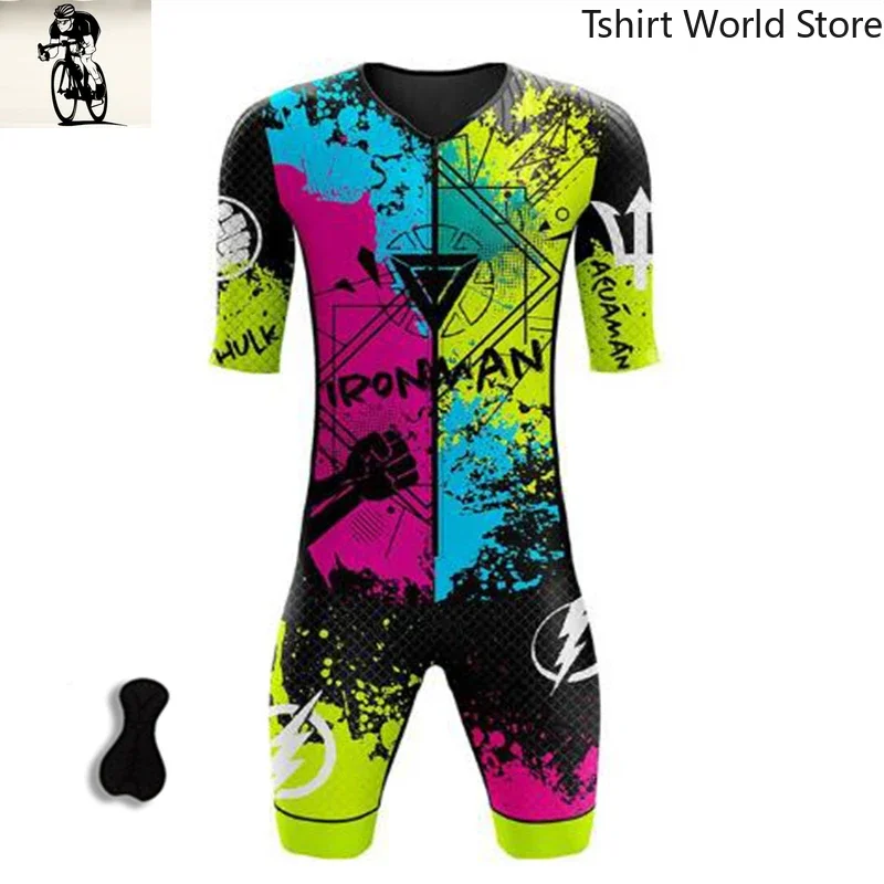 Summer Short Sleeve Men's Triathlon Cycling Sportswear Professional Outdoor Cycling Jersey Jumpsuit Tight Set Cycling Jersey