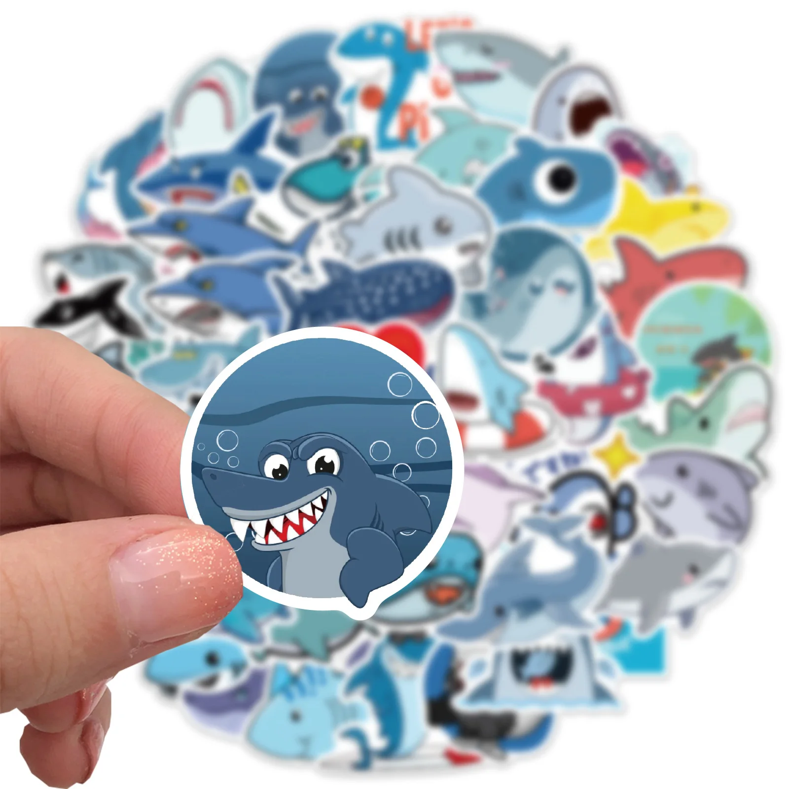 10/30/50PCS Cool Cartoon Shark Stickers Kids DIY Toy Gift Notebook Suitcase Stationary Bike Decoration PVC Sticker Funny Decals