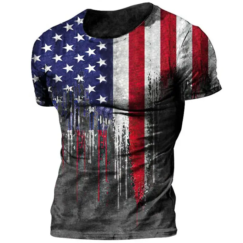 Fashion Street Men 3d Printing American National Emblem Personality Creative Large Size O Collar Short Sleeve Trend Casual Top