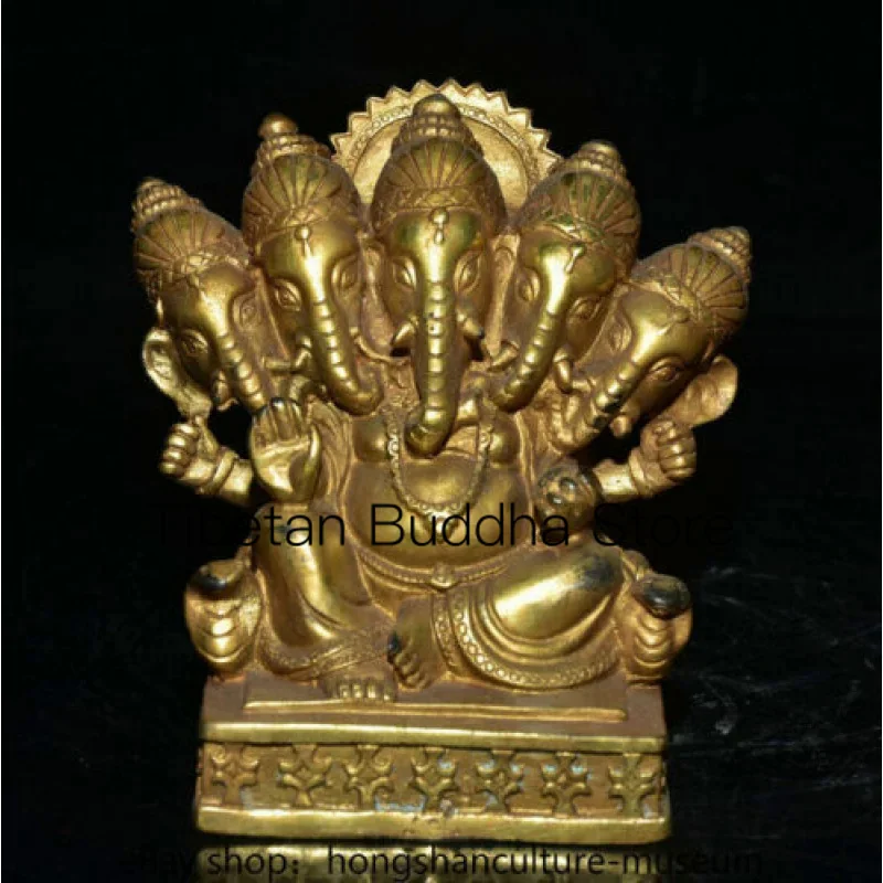 

4.8" Old Tibet Tibetan Buddhism copper 5 heads Ganesha Buddha Buddha statue