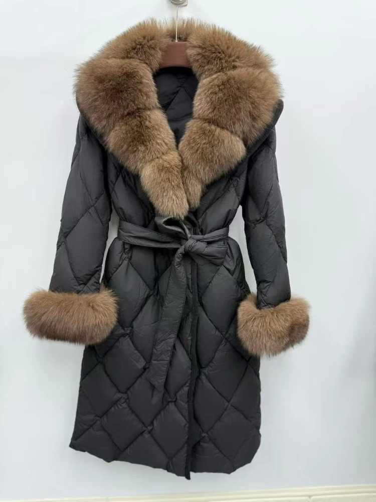 

Goose Down Jacket with Fur Collar Women 2026 Winter High Quality Hooded Thick Warm Puffer Parka Luxury Down Padded Jacket Lady
