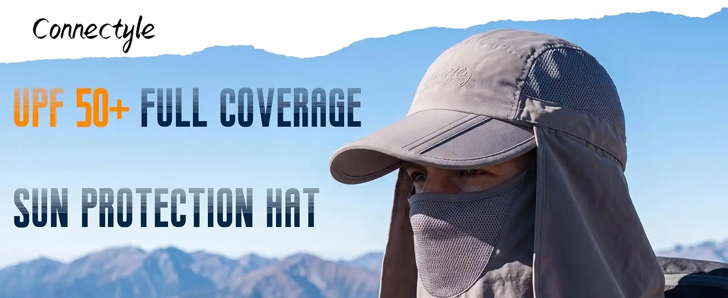 Connectyle Mens Frauen UPF 50 + Sonnenblende Hut Einstellbar Angeln Hüte Mit Abnehmbare Gesicht Maske Neck Klappe Außen Kappe – Detail 1
