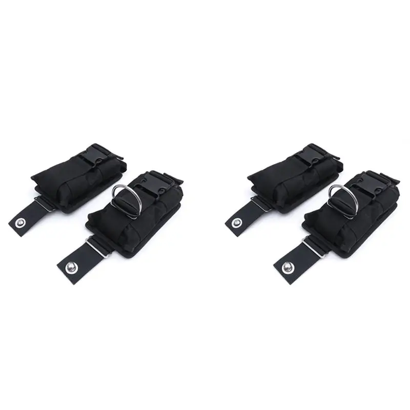 HOES-New 4Pcs Spare Black 1680D Nylon Scuba Diving Weight Belt Pockets With Quick Release Buckle -22.5X15x5cm