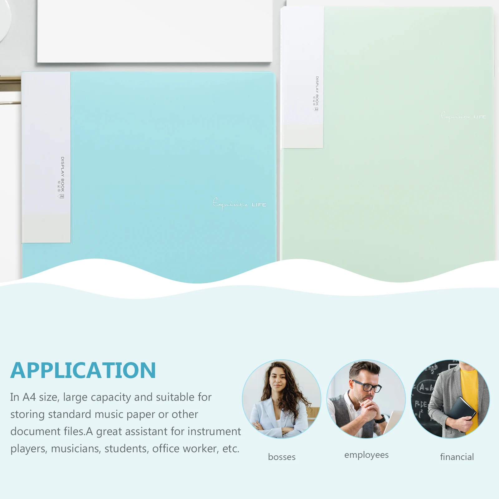 

2pcs A4 Music Binder Waterproof Wear-resistant Student School Office Organizer Piano Key Pattern Notation Document Holder Large