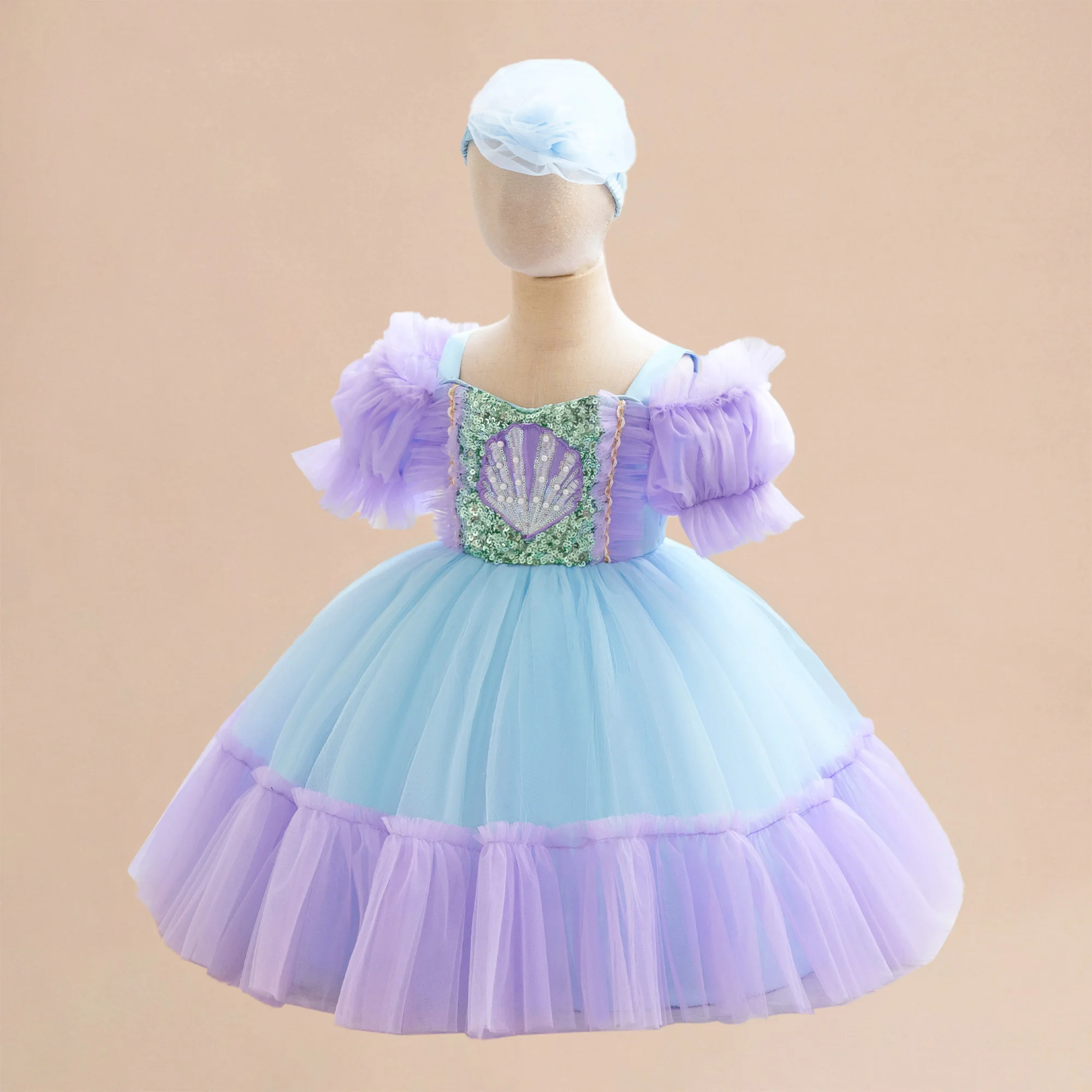 Ragazze piccole sirene abiti Cosplay compleanno battesimo vestito da festa per ragazza manica a sbuffo Tulle Prom Mermaid Evening Prom Costumes