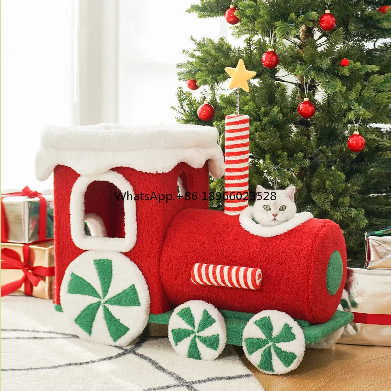 

High Quality Christmas Train Pet Toy Cat Scratching Board Nest Sisal Rope Cat Tower Condo Tree Cat pet house