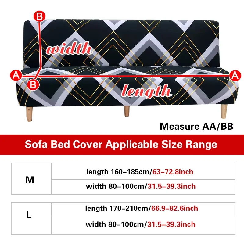 Armless Sofa Cover Futon Slipcover Stretch Elastic Folding Sofa Bed Non-Armrest Couch Cover Printed Sofa Cover Without Armrest