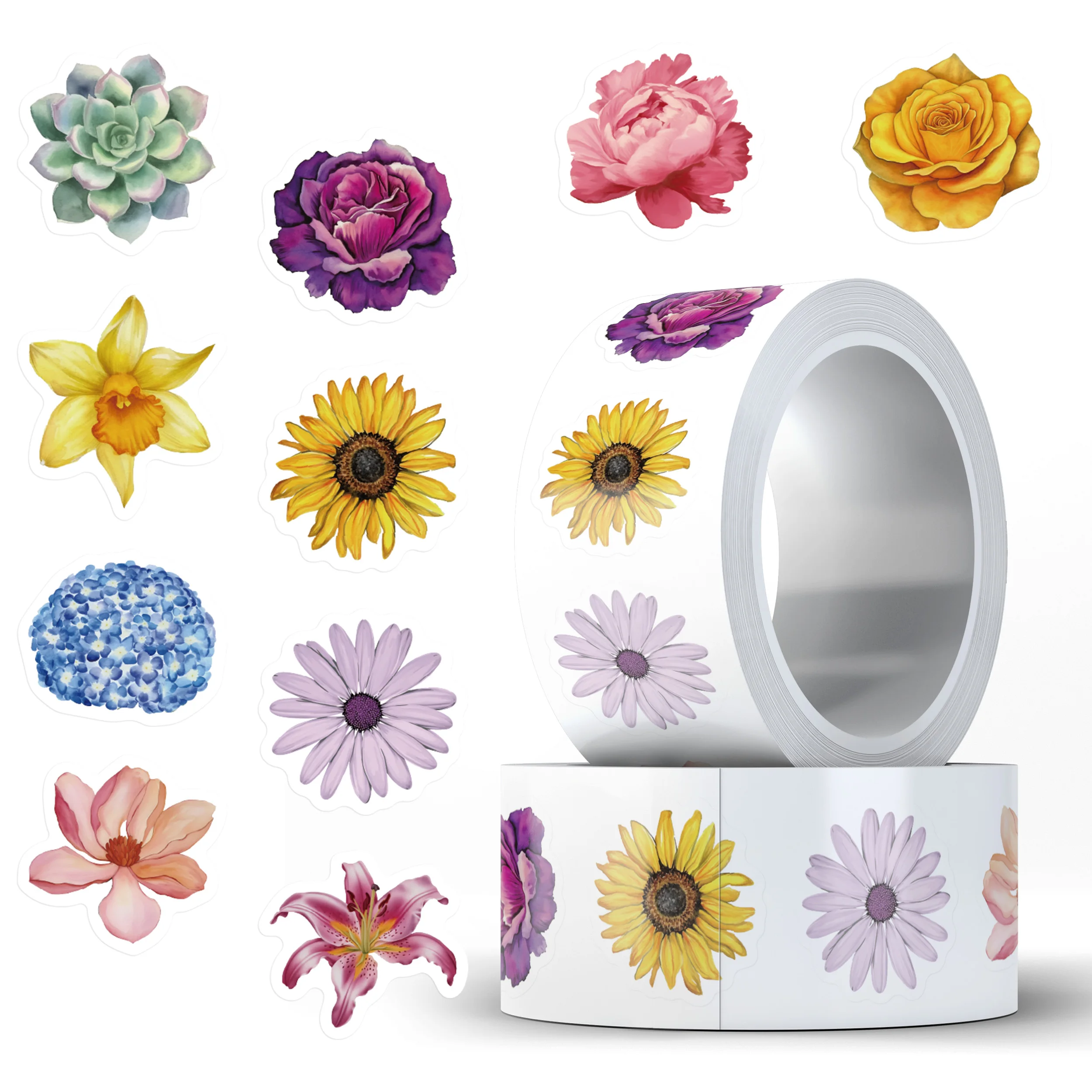 

500pcs/roll Funny Romance Cartoon Flowers Aesthetic Stickers For Laptop Water Bottle Luggage Notebook Vinyl Decals (10 Patterns)