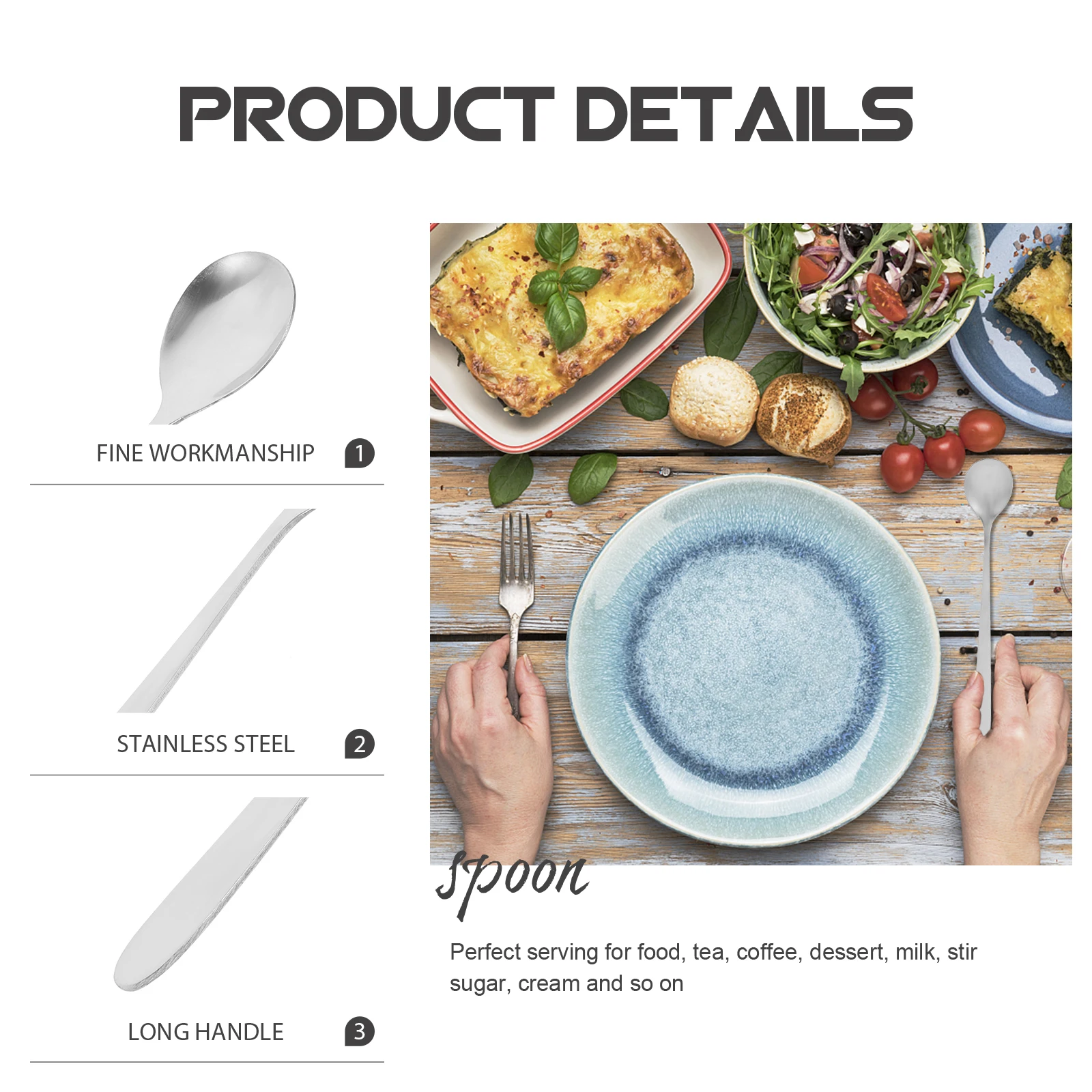 

10 Pcs Square Ice Cream Spoon Stainless Steel Serving Utensils Tableware Spoons Coffee Dessert