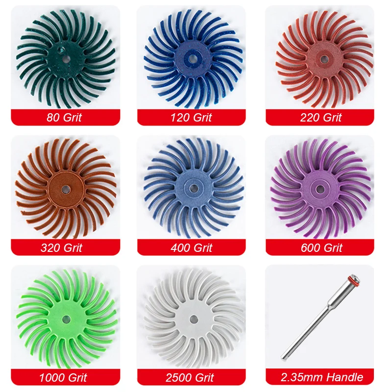 20Pcs Dental Rubber Polisher Wheel 80~2500 Grit Tooth Spiral Polishing Diamond Disc 25mm Dentistry Composite Resin Mandrel Burs