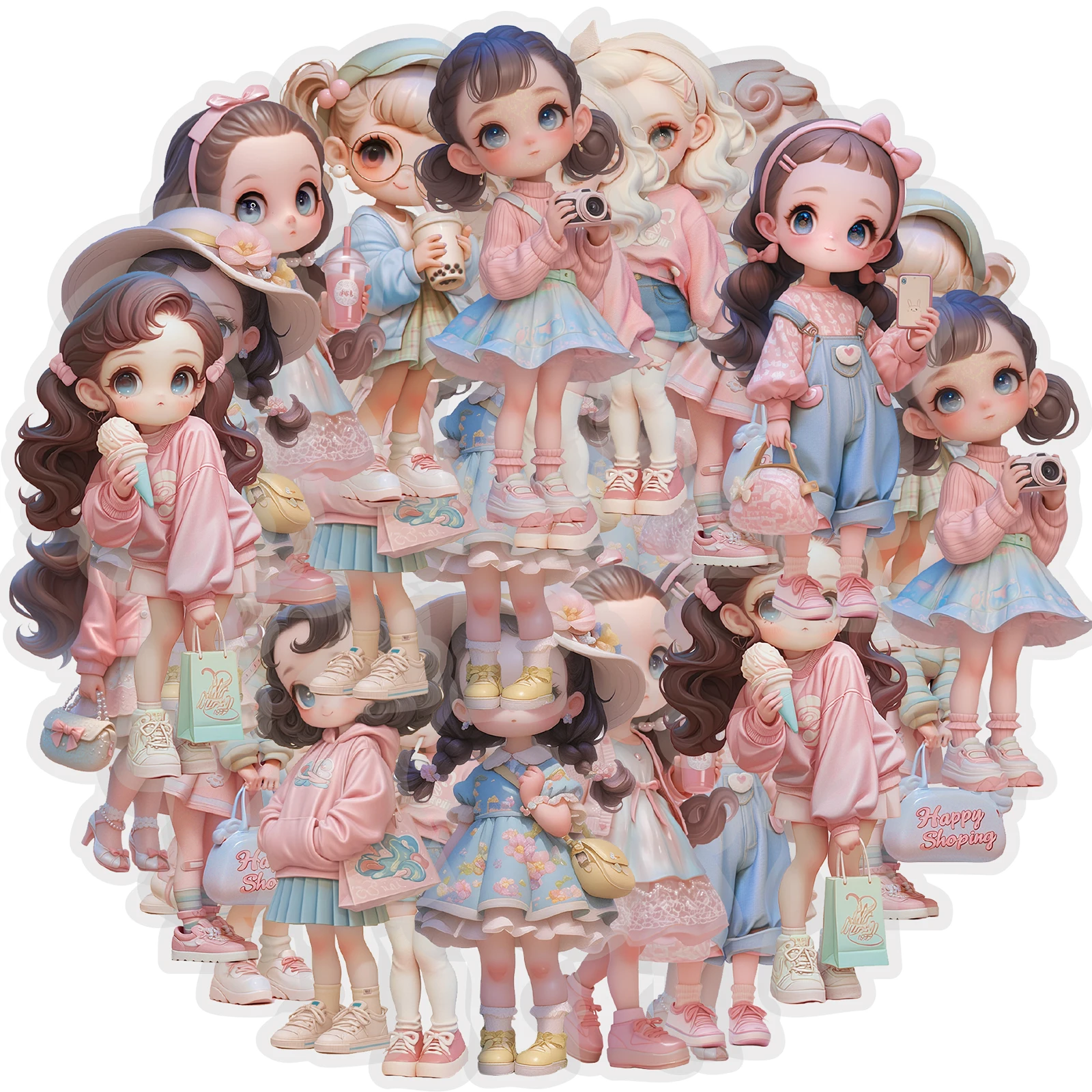 Etori Life 10 szt. Słodkie naklejki w stylu makaroników, dziewczyna w stylu ulicznym, naklejki do dekoracji dziennika, naklejki w wersji Q, naklejki na laptopa, telefon, walizkę, album fotograficzny, materiały do scrapbookingu, akcesoria do dekoracji biura, torby papierowe na prezenty dla dzieci, rękodzieło DIY, artykuły szkolne, naklejki-zabawki