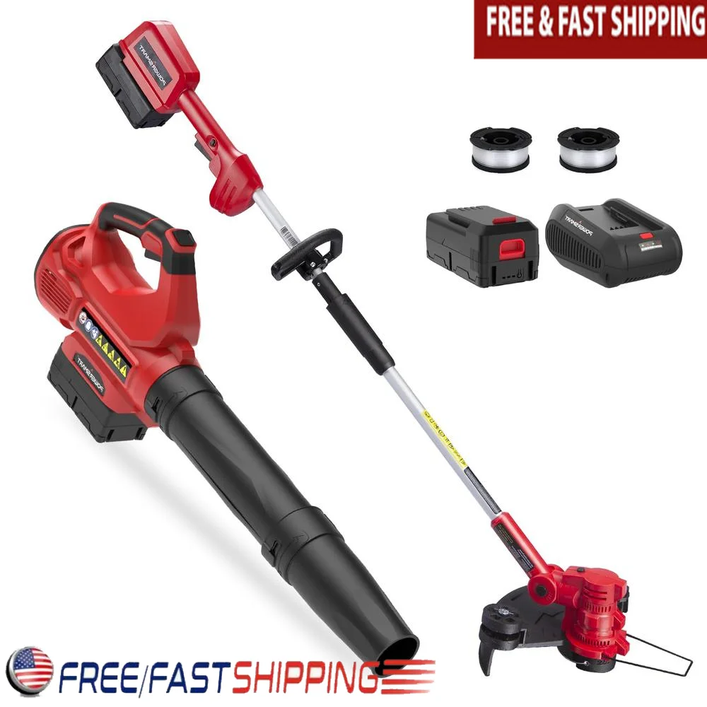 40V Cordless String Trimmer & Edger Leaf Blower Combo Kit Turbo Design Auto Feed Spool 4.0Ah Battery and Charger Included