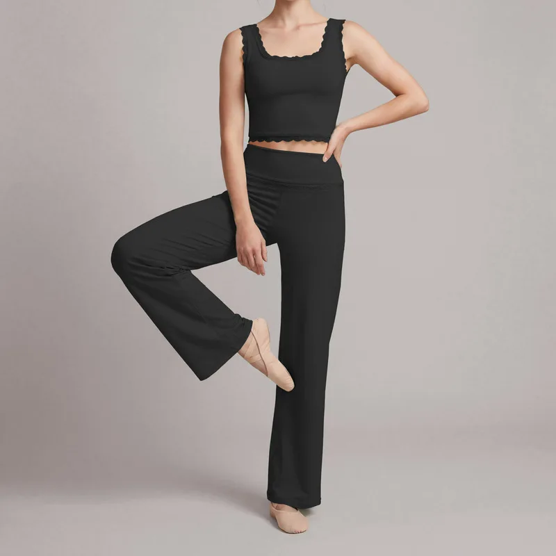 SVETLIN EU US Size High Quality Sports Yoga Wear Set Outfit Lace-Trim Sports Gym Wide-Leg Pants Two-Piece Set For Dance Training view 4