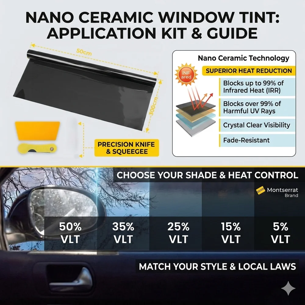 Schwarze Auto-Tönungsfolie für Schiebedach, UV-Schutz, VLT 1%/5%/15%/25%/35%/50%, Verdunkelungsfolie für Fenster – Detail 1