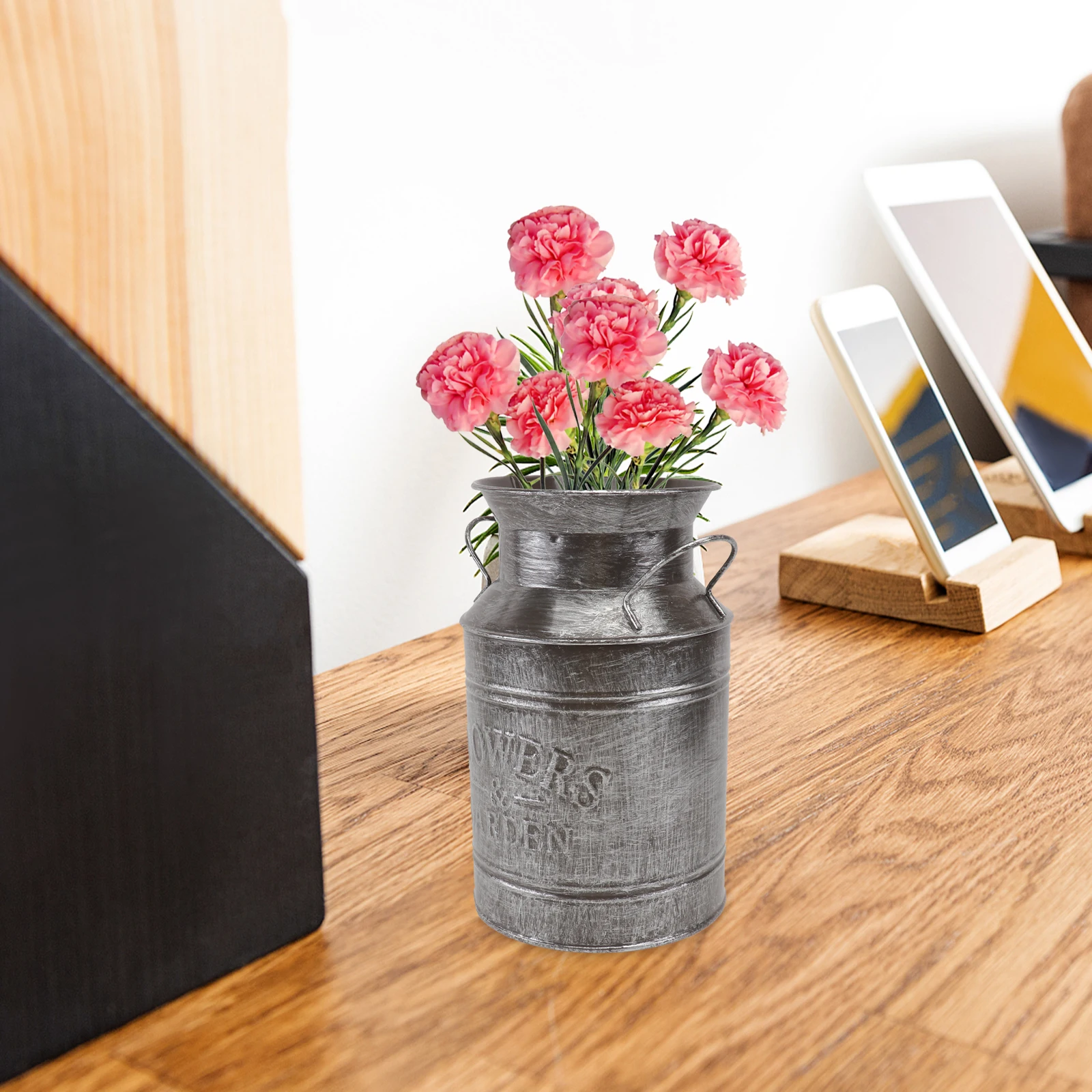 

Tin Bucket Flower Container Silver Vintage Home Decor Vases Dried Flowers Arranging Retro Iron Material Suitable Wedding Office