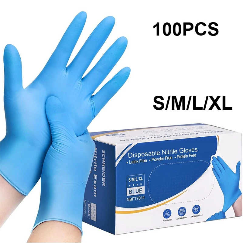 

10-100PCS Blue Nitrile Disposable Gloves Latex Free Safety Work Gloves for Cleaning Kitchen Mechanic Auto Protective Glove