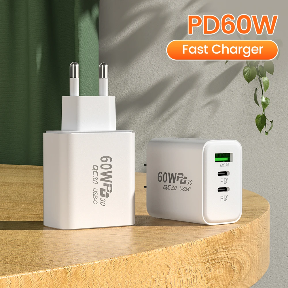 Olaf USB C Charger 60W PD Fast Charging Charger QC 3.0 3 Port Type C Mobile Phone Charge Power Adapter for Samsung Xiaomi iPhone