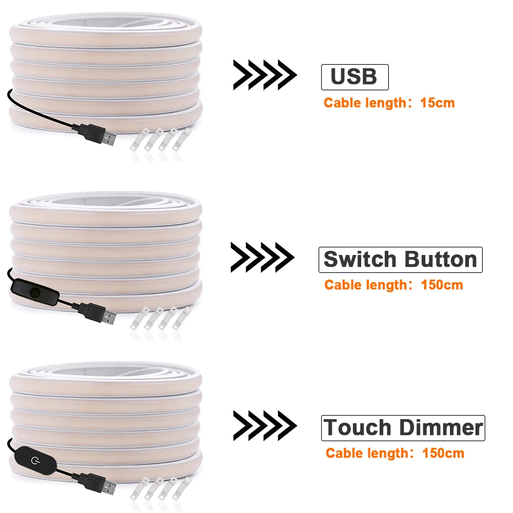 5V USB COB LED Strip Light Button Switch/Touch Dimmer Power Kit 320LEDs High Density 3000K 4000K 6000K Waterproof Flex Neon Lamp