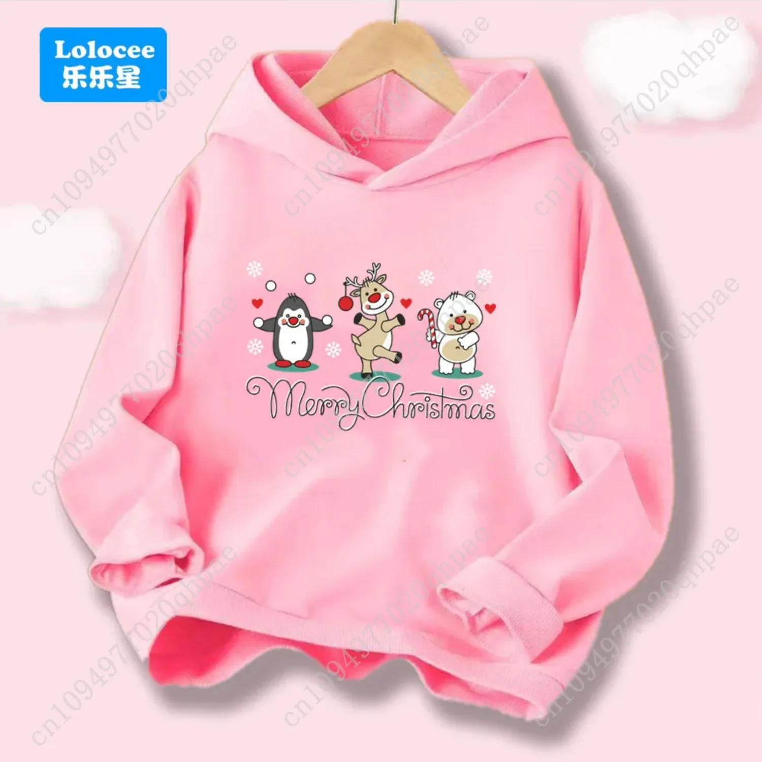 Merry Christmas & Cute Christmas Animals Print Hoodies Festive Children's Hooded Sweatshirt Spring Autumn Kids Tops SDDW1
