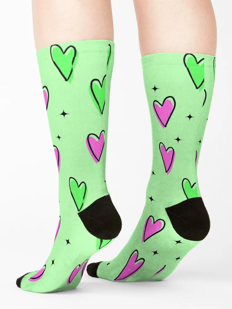 Green Purple Love Hearts Pattern Background Socks Toe sports new in's short Socks Men's Women's