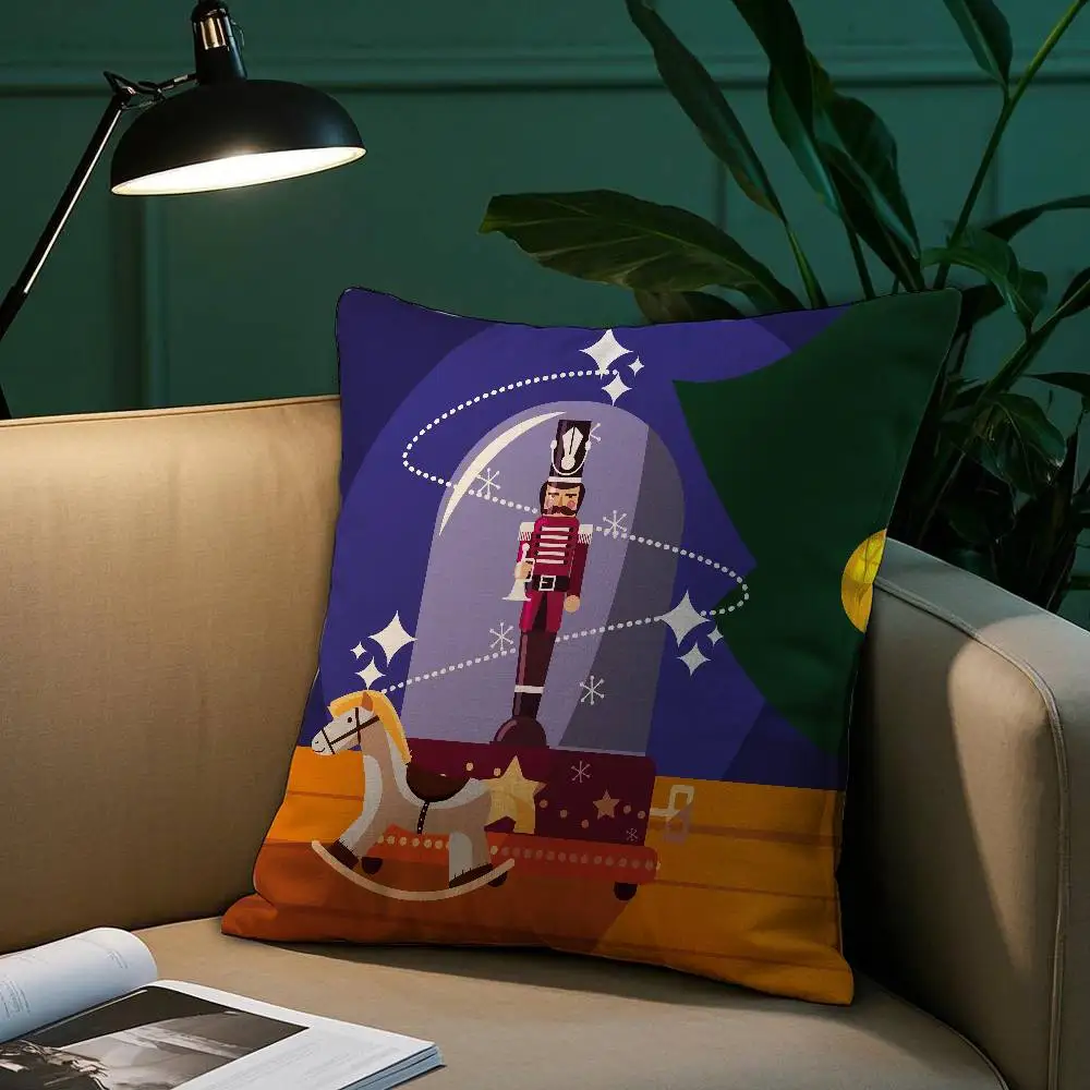 Nutcracker Soldier Toy Pillow Case Short Plush Print Cushion Cover Square Throw Pillow Covers Sofa Home Decor