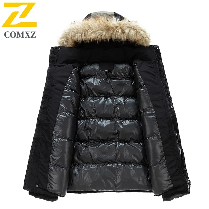 معطف COMXZ 2025 للرجال من القطن كاجوال بقلنسوة للتزلج في الهواء الطلق سترة سميكة دافئة بلون سادة على طراز الشارع سترة شتوية خفيفة الوزن #6
