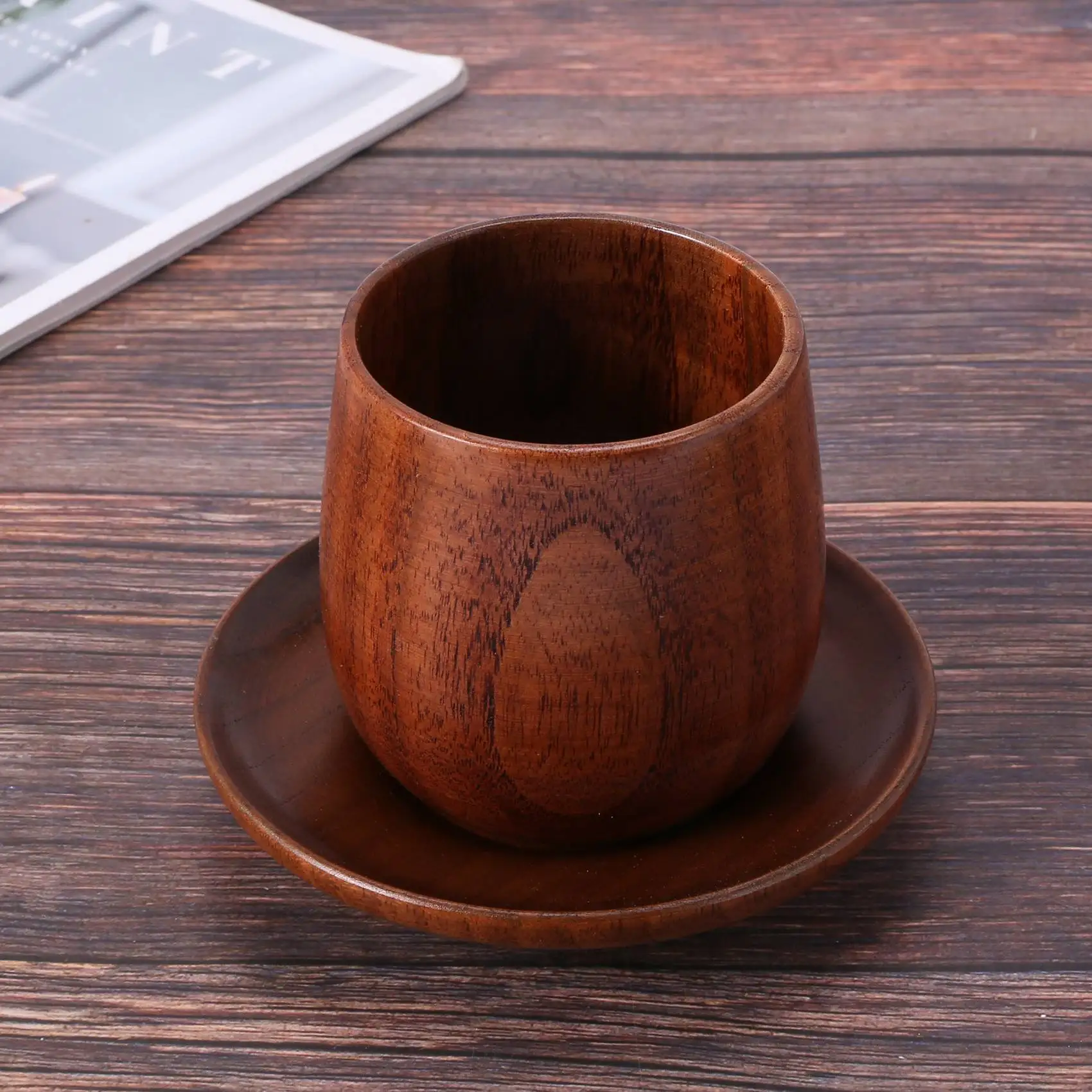 RIRI Copo de madeira estilo japonês, copo de barriga grande, saquê, madeira sólida, retrô, isolado, conjunto de xícara de chá, 150ml