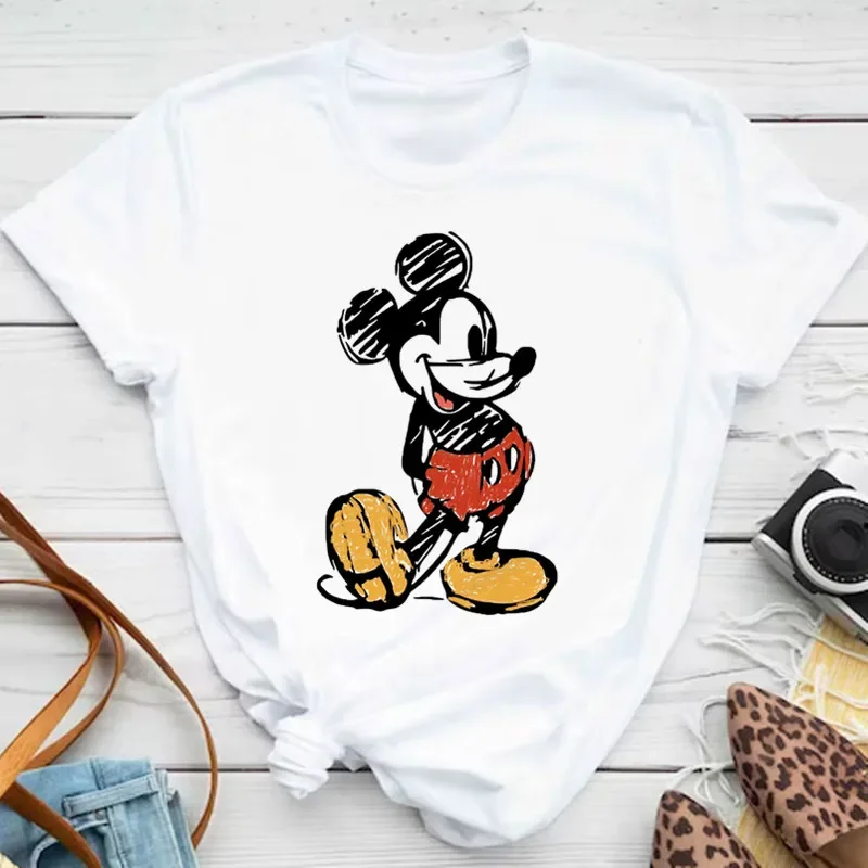 Kawaii Cartoon Mickey Mouse T Shirt Women Harajuku Cute Minnie Mouse T-shirt Funny Donald Duck Graphic Tshirt Female Tops