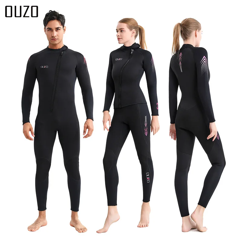 New 3mm Women Men Wetsuit Cr Super Elastic One-Piece Water Sports Free Diving Surfing Winter Swimsuit Snorkeling Front Zip