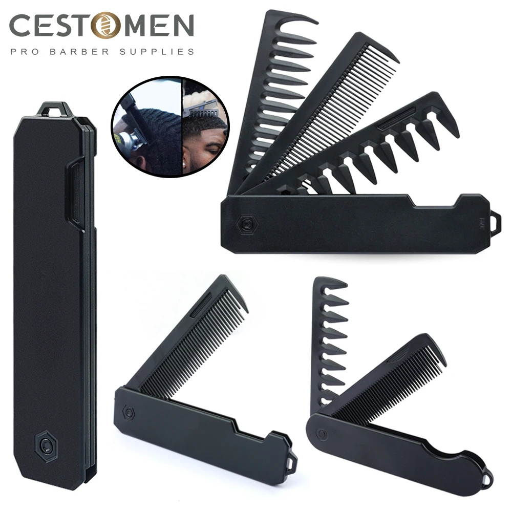 Nuevo peines plegables de bolsillo 1/2/3 en 1, peine con cabeza de aceite de dientes anchos de plástico, peine para peinar la barba, cortadora de pelo, herramientas de estilismo para salón