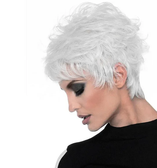 Women Sliver Grey Natural Short Curly Hair BOB Cosplay Full Wig