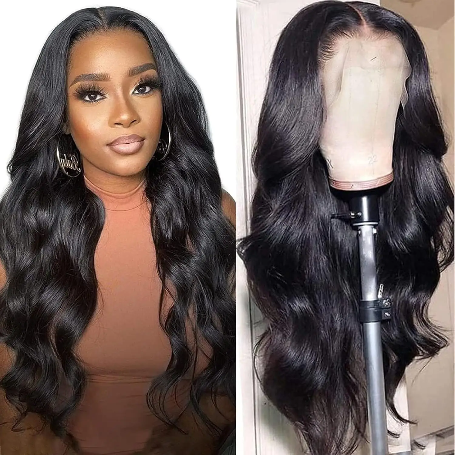 

Парик из натуральных волос 13x4 Body Wave с прозрачной кружевной передней частью, предварительно проработанный, для женщин, бразильский, с детским волосом, плотность 180%, натуральный цвет